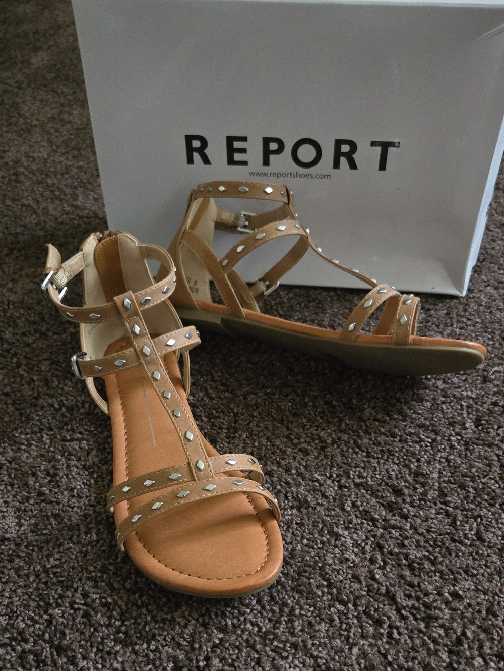 NEW Report Tan Studded T Strap Sandal 8